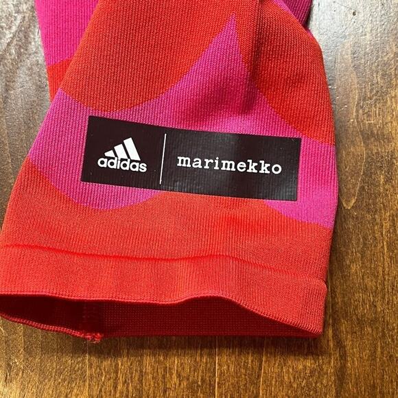 Adidas X Marimekko Girls Leggings Size M (12-14) Pink Red Wave Pattern - Picture 3 of 10